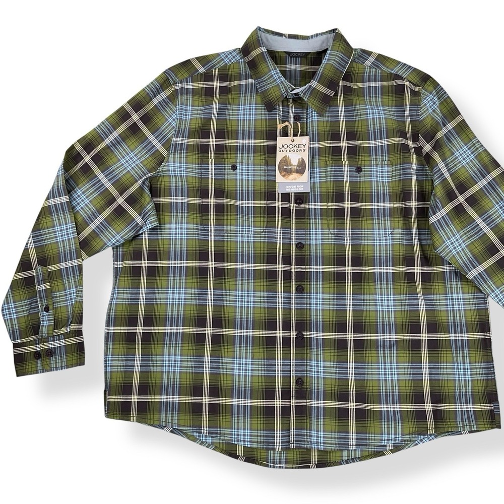 Jockey Outdoors Luke Bryan Shirt Men 3XL Long Sleeve Button Down Plaid Green NWT